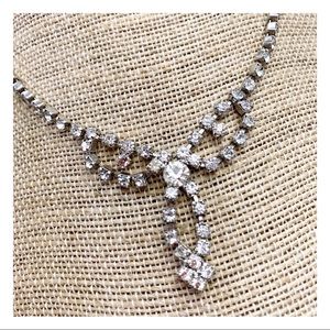 Vintage Mid century cup chain clear rhinestone bow choker necklace wedding prom
